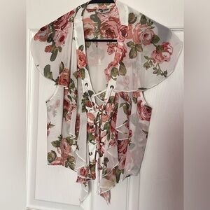 Show me Your Mumu floral lace up sheer top